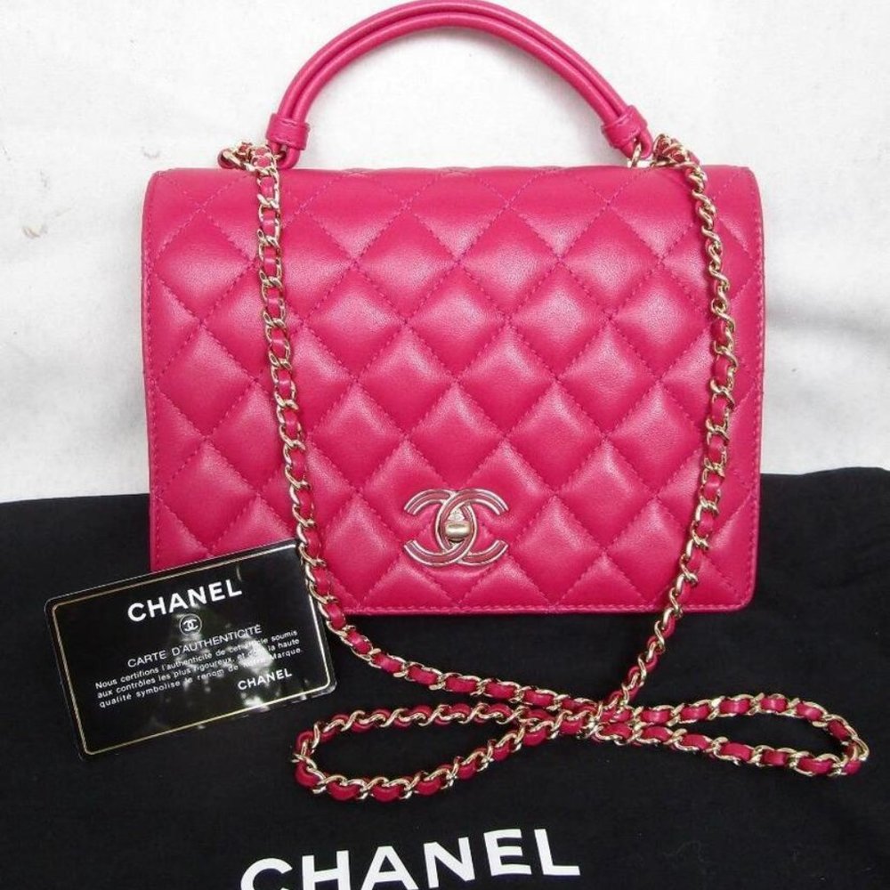 100% AUTHENTIC CHANEL LAMBSKIN QUILTED SMALL HAND TIED TOP HANDLE FLAP BAG